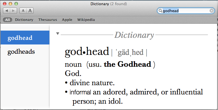 Dictionary definition of Godhead
